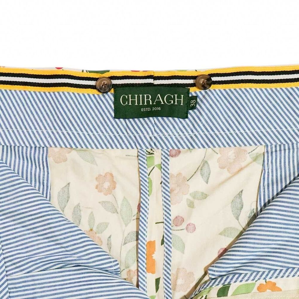 Mens Gurkha Pants 38 Beige Green Orange Floral Trousers Straight Fit Flat Front - Picture 3 of 8
